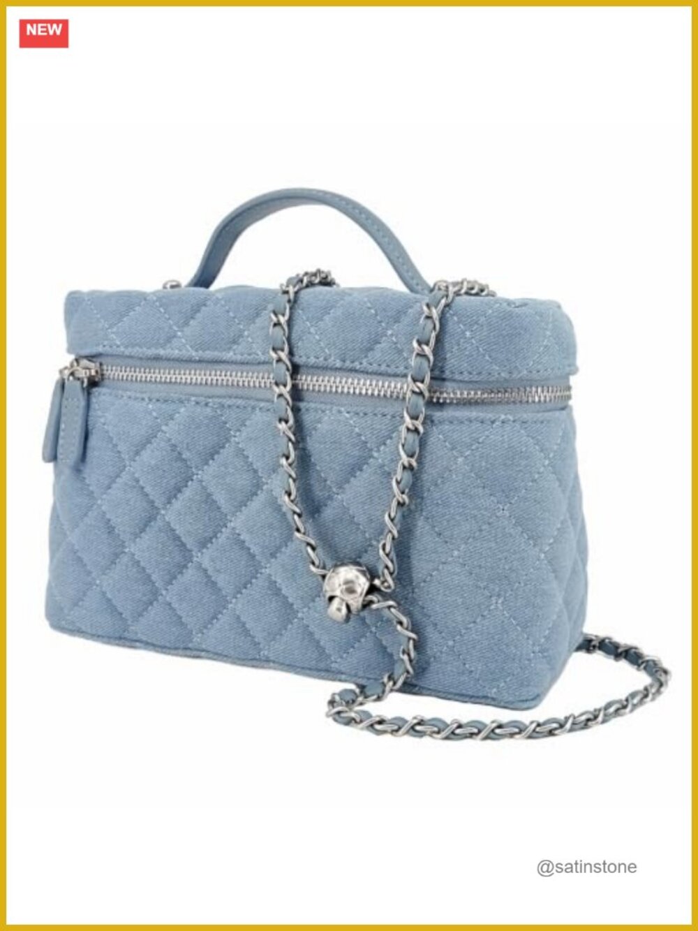 Quilted Denim Crossbody Bag Top Handle Chain Purse